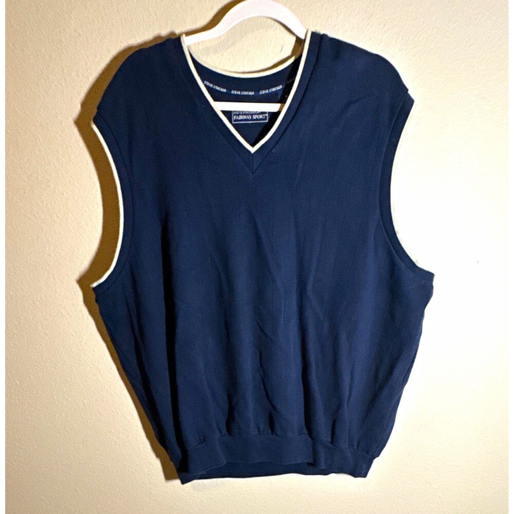 Steve Stricker for Fairway Sport Men’s V-Neck Sweater Vest XL Navy White Trim